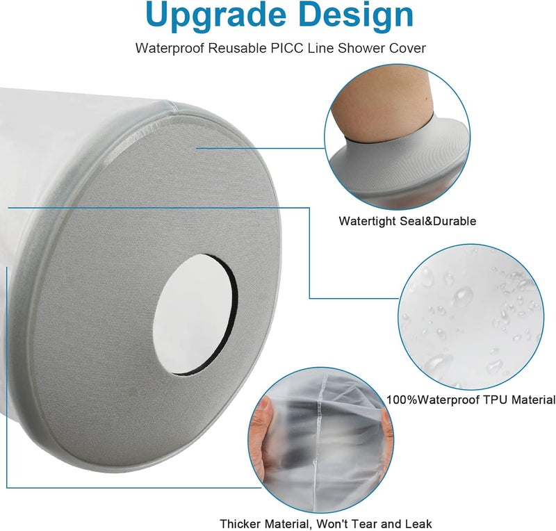 Qinaoco PICC Line Shower Cover, PICC Line Covers for Upper Arm Waterproof IV & PICC Line Sleeve Protector, Waterproof Cast Cover for Elbow Adult Shower Sleeve for PICC Line, Reusable - Image 2